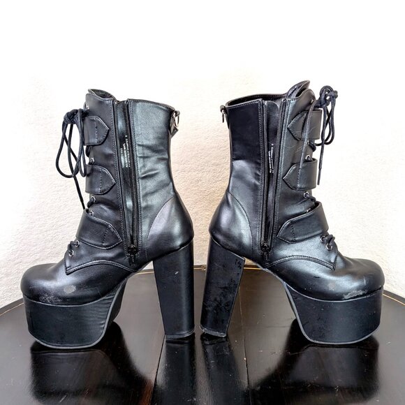 Demonia Cult high black Vegan Leather Boots 9 Womens - Picture 5 of 8